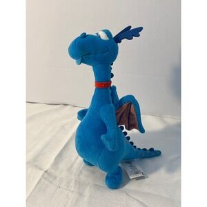 Disney Store Blue Dragon‎ Plush Toy Red Collar Orange Spots Stuffed Animal
